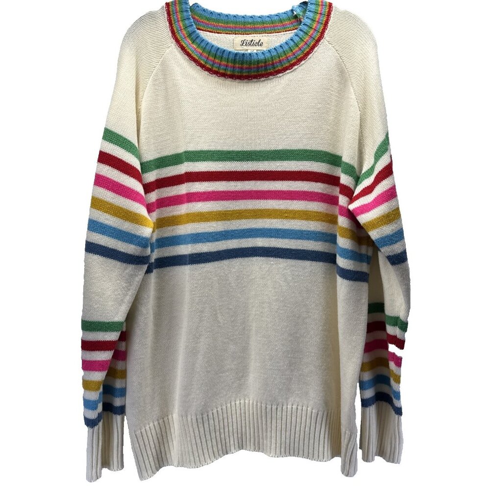 Listicle Oversized Sweater Women’s Large Rainbow Colorful Stripe Long Sleeves